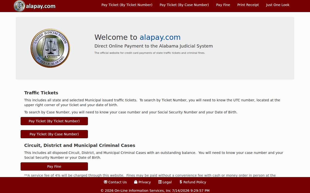 Conecuh County criminal court cases Alapay fine payment