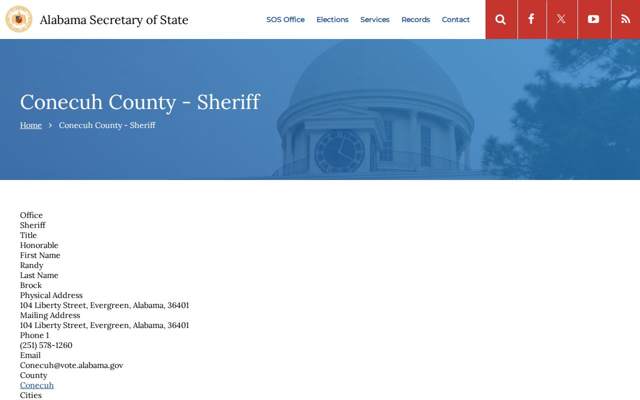 Conecuh County criminal records sheriff contact listing