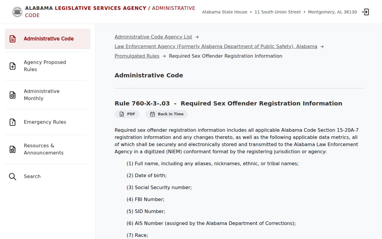 Conecuh County sex offender search Alabama registration data rule